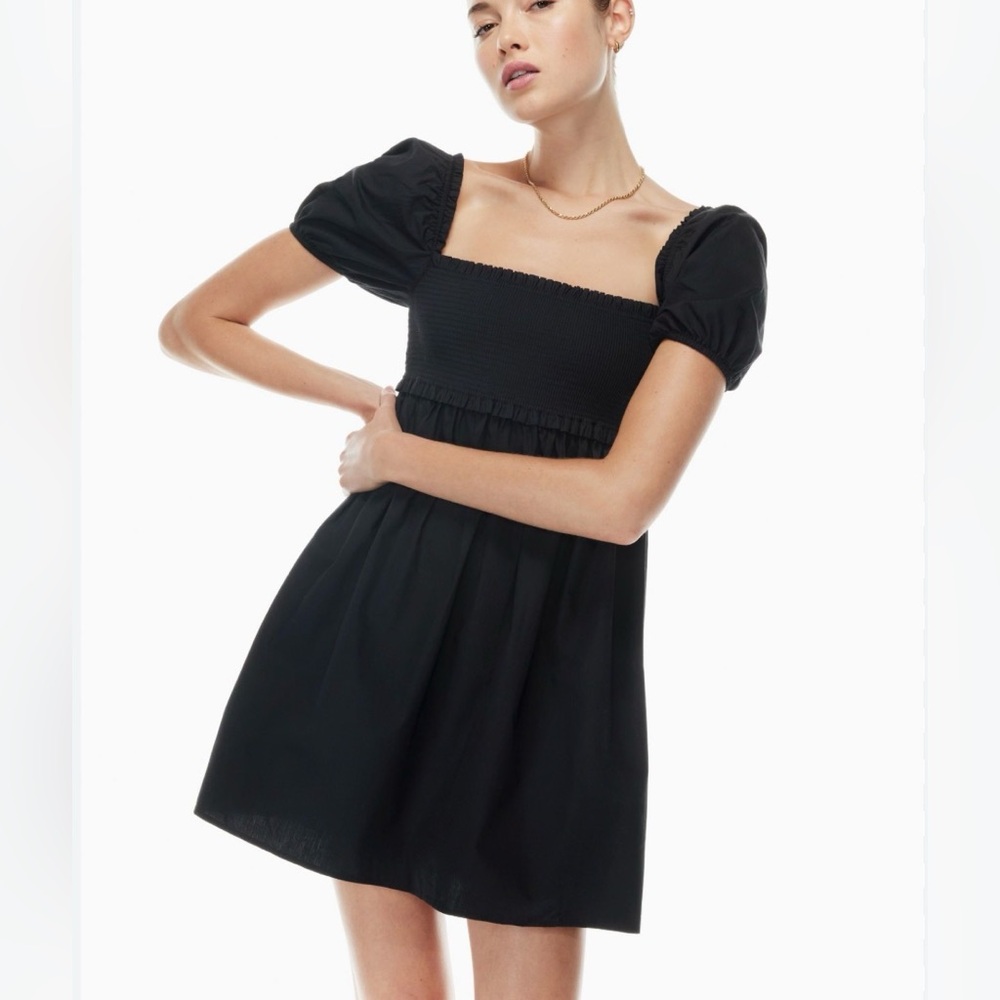 Aritzia Sunday Best Hadley Black Puff Sleeve Babydoll Mini Dress Size XS
